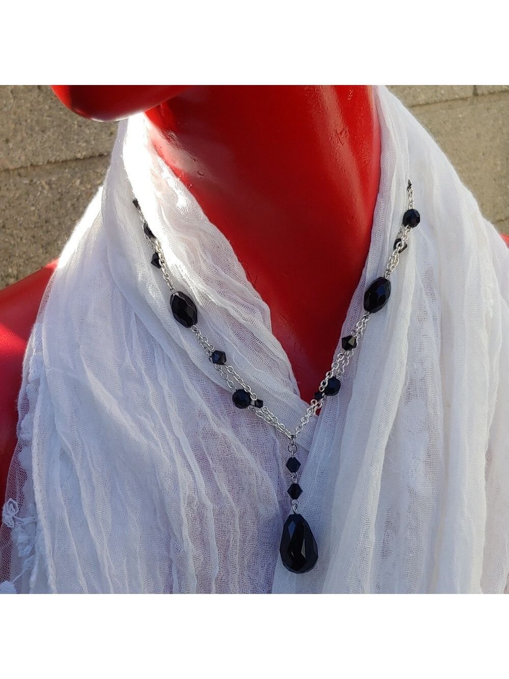 White House Black Market Silver Tone Black Beaded Necklace - Picture 3 of 13
